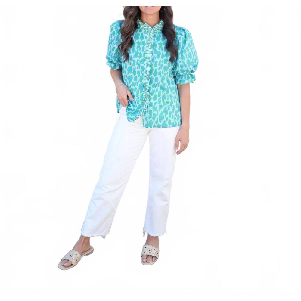 NEW ENTRO luca leopard blouse in green - Picture 7 of 10